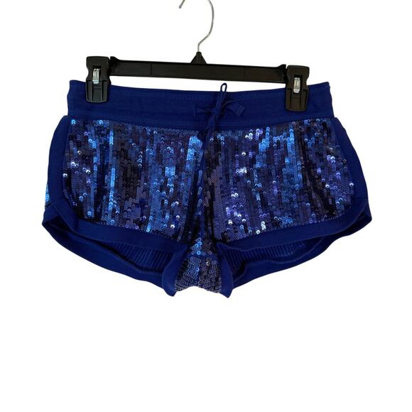 Fornarina Embossed Sequin Hot Pants Short Drawstring Blue Women's Size Medium - Picture 1 of 10